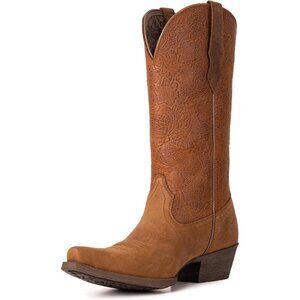 Women's Brown Western Mid Calf Embroidered Cowgirl Country Full Leather Boots